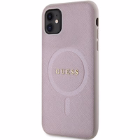Guess GUHMN61PSAHMCP viedtālruņa apvalks iPhone 11 / Xr - rozā Saffiano Magnētiskais