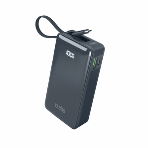 Внешний аккумулятор SBS 10000 mAh 20W со встроенным кабелем USB-C и цифровым дисплеем - тёмно-серый