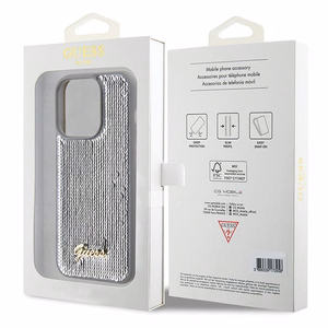 Guess Sequin Script Metal viedtālruņa apvalks iPhone 15 Pro Max - sudraba
