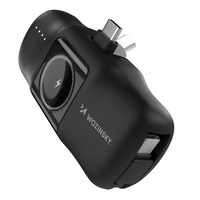 Wozinsky WF16-YCS 5000mAh 15W USB-C mini portatīvais lādētājs ar iebūvētu USB-C kabeli un Apple Watch lādētāju - melna