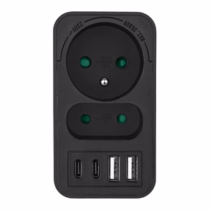 Maclean MCE249 F/B – elektrības kontaktligzdu sadalītājs, 2 kontaktligzdas, 4 USB porti: 2×USB-A un 2×USB-C PD 20 W, 1×16 A + 1×6 A