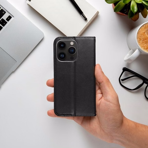 SMART MAGNETO grāmatas tipa viedtālruņa apvalks IPHONE 15 melns
