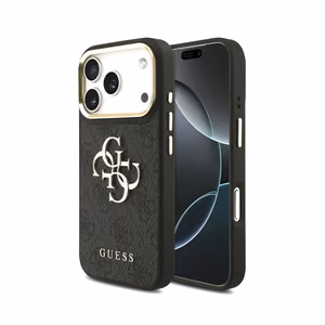 Guess PU Leather 4G Metal Logo Gold Frame vāciņš Apple iPhone 18 Pro Max, melns