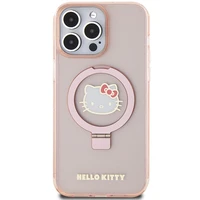 Hello Kitty gredzena statīvs spīdīgs Electrop Logo magnētiskais viedtālruņa apvalks iPhone 15 Pro Max - rozā