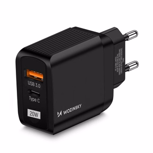 Lādētājs Wozinsky GaN melns 20W (USB / USB-C)