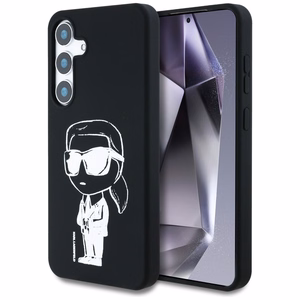 Karl Lagerfeld silikona grafiti Ikonik logotips ar magnētisko Samsung Galaxy S25 viedtālruņa apvalks melns