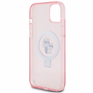 Karl Lagerfeld apvalks ar gredzena statīvu Karl&Choupette Magnētiskais iPhone 15 Plus - rozā