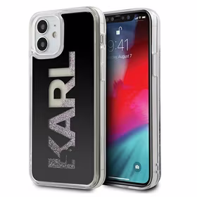 KARL LAGERFELD KLHCP12SKLMLBK IPHONE 12 MINI 5.4 "melns Cietais maciņš KARL LOGO GLITTER