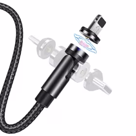 USAMS Kabelis magnētisks U59 LIGHTNING 2.1A FAST CHARGE 1M pīts melns SJ472USB01 (US-SJ472) regulējams leņķis