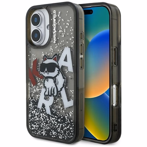Karl Lagerfeld Liquid Glitter Choupette Logo iPhone 16 macins - melns