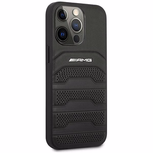 AMG AMHCP14XGSEBK iPhone 14 Pro Max 6.7 - melns ādas vāciņš ar reljefām līnijām