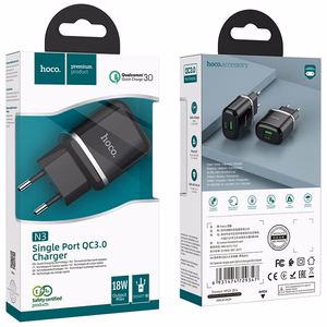 Tālruņa lādētājs Hoco USB A QC3.0 3A 18W N3 melns