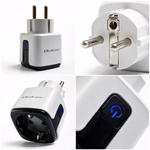 Qoltec 52710 viedā Wi-Fi kontaktligzda 16 A ar taimeri un enerģijas skaitītāju, Tuya/Smart Life/Amazon Alexa/Google Assistant