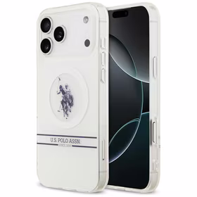 US Polo DH un apakšējās svītras logotipa MagSafe viedtālruņa apvalks iPhone 17 Pro Max - balts