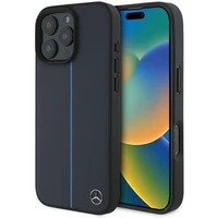 Mercedes MB Zilā Līnija ādas MagSafe viedtālruņa apvalks iPhone 16 Pro Max - Tumši zils