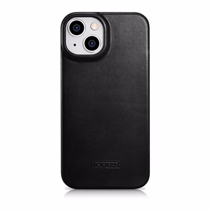 iCarer CE Oil Wax Premium ādas folio viedtālruņa apvalks iPhone 14 Plus Magnētiskais atveramais apvalks ar MagSafe Melns (AKI14220707-BK)