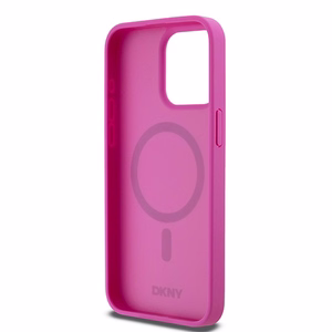 DKNY Ādas monogrammas raksta metāla logotips Magnētiskais viedtālruņa apvalks iPhone 15 Pro Max - rozā