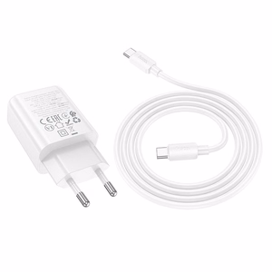 Lādētājs viedtālrunim Hoco USB A + USB C QC3.0 PD 3A 30W + kabelis USB C uz USB C N63 balts