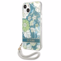 Guess GUHCP13SHFLSN iPhone 13 mini 5.4" zaļš cietais viedtālruņa apvalks ar ziedu siksniņu