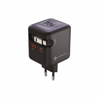 FORCELL F-ENERGY GaN III VT-R7 ceļojumu lādētājs ar izvelkamu kabeli Type C un 1x Type C, 1x USB A uzlādes portiem PD QC4.0 3A 70W pelēks