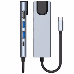 HUB Tech-Protect V3 5in1 USB-C - USB-A 3.0 / USB-A 2.0 / USB-C / HDMI / RJ45 - pelēks
