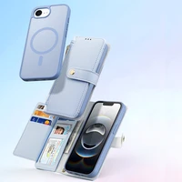 Dux Ducis Lawa iPhone 16e ādas apvalks ar noņemamu magnētisko maku - zils