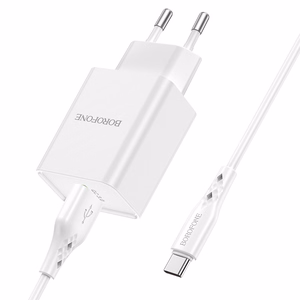 Lādētājs Borofone BN5 Sunlight - USB - QC 3.0 18W ar USB-C kabeli balts