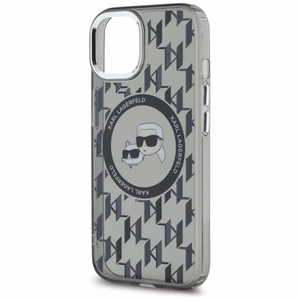 Karl Lagerfeld IML Monogramma Karl & Choupette Head Magnētiskais iPhone 15 viedtālruņa apvalks - melns