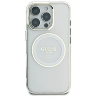 Guess IML Metal Colored Circle Classic Logo Magnētiskais viedtālruņa apvalks iPhone 16 Pro Max - balts