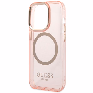 Guess GUHMP14XHTCMP iPhone 14 Pro Max 6.7" rozā/rozā cietais apvalks Zelta Kontūra Caurspīdīgs Magnētiskais