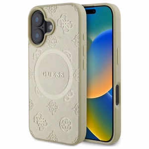 Guess Saffiano peonijas klasiskā logotipa magnētiskais viedtālruņa apvalks iPhone 16 - zelta