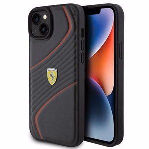 Ferrari dygsnots metāla logotipa apvalks iPhone 15 Plus – melns
