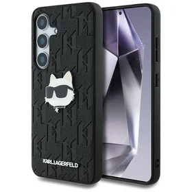 Viedtālruņa apvalks Karl Lagerfeld Ādas Monogramma Pin Logo Choupette Head Samsung Galaxy S25 melns