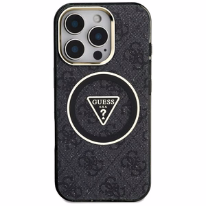 Guess IML Metal Glitter 4G Circle Triangle magnētiskais viedtālruņa apvalks iPhone 16 Pro - melns