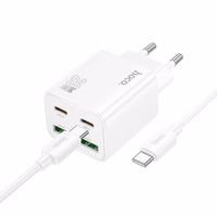 Viedtālruņa lādētājs Hoco 2 x USB C + 2 x USB A QC3.0 PD 3A 20W + kabelis USB C uz USB C N55 balta