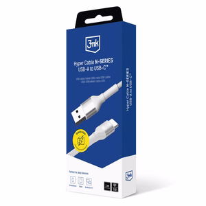 3mk Hyper Cable N-SERIES USB-A / USB-C 1m 9V/2A 18W kabelis - balts