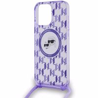 Karl Lagerfeld IML Crossbody Monogram Karl & Choupette Head Magnētiskais viedtālruņa apvalks iPhone 15 Pro - violets