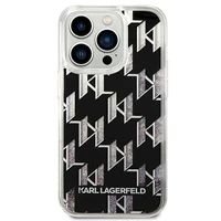 Karl Lagerfeld KLHCP14LLMNMK iPhone 14 Pro 6.1 cietais viedtālruņa apvalks melns šķidrs mirdzums Monogram