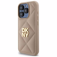 DKNY Quilted Stack Logo viedtālruņa apvalks iPhone 15 Pro - bēšs