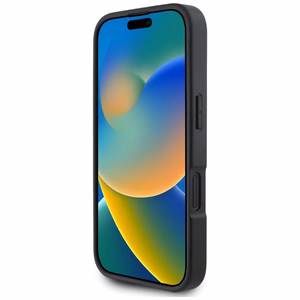 Karl Lagerfeld HC Graudainā PU viedtālruņa apvalks ar kartes slotu un metāla Elong iPhone 16 - melns