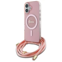 Guess Crossbody Cord Script MagSafe Viedtālruņa apvalks Apple iPhone 16 - rozā