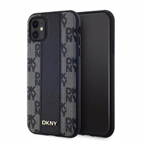 DKNY Ādas rūtainais magnētiskais apvalks iPhone 11 / Xr - melns