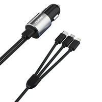Dudao 3in1 USB automobiļu lādētājs ar iebūvētu kabeli Lightning / USB Type C / micro USB - melns (m)