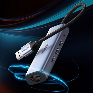Ugreen CM475 daudzfunkcionāls sadalītājs USB 3.0 - 3x USB / Ethernet RJ-45 / USB Type-C PD - pelēks
