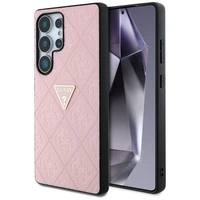 Guess karstās štancēšanas 4G raksta trīsstūra metāla logotipa viedtālruņa apvalks Samsung Galaxy S25 Ultra - rozā