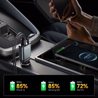 Joyroom JR-CCL07 3 vienā automašīnas lādētājs ar iebūvētu izbīdāmu kabeli - tumši pelēks