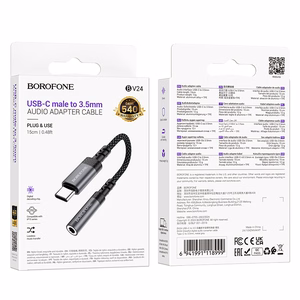 Borofone Adapteris BV24 Graceful - C tipa savienotājs ar 3,5 mm jack ligzdu - pelēks