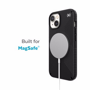 Speck Presidio2 Grip MagSafe vāciņš ierīcei iPhone 14 Plus, ar neslīdošu satvērienu, “Black / Black / White” krāsu kombinācija