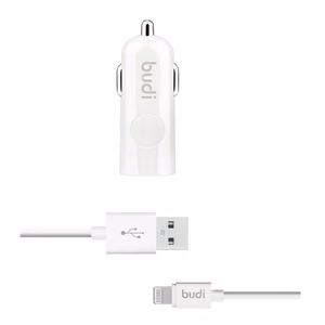 Budi BD062L automašīnas lādētājs ar 1 USB-A pieslēgvietu, ar LED indikatoru, ar Lightning kabeli