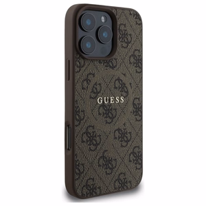 Guess 4G gredzena klasiskā logotipa magnētiskais viedtālruņa apvalks iPhone 16 Pro Max - brūns